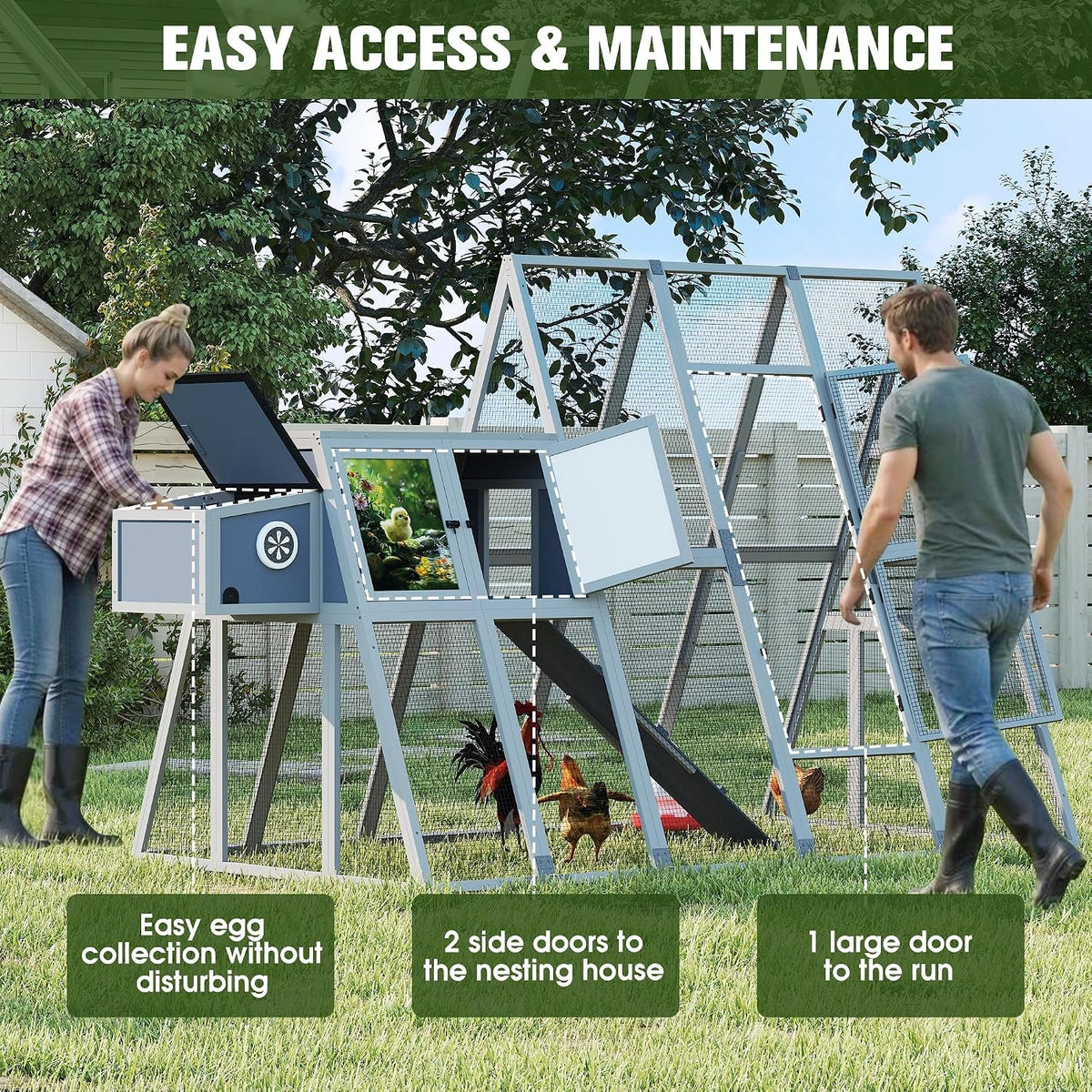 Chicken Coop Run 114" Large Walk-in Hen House with Nesting Box