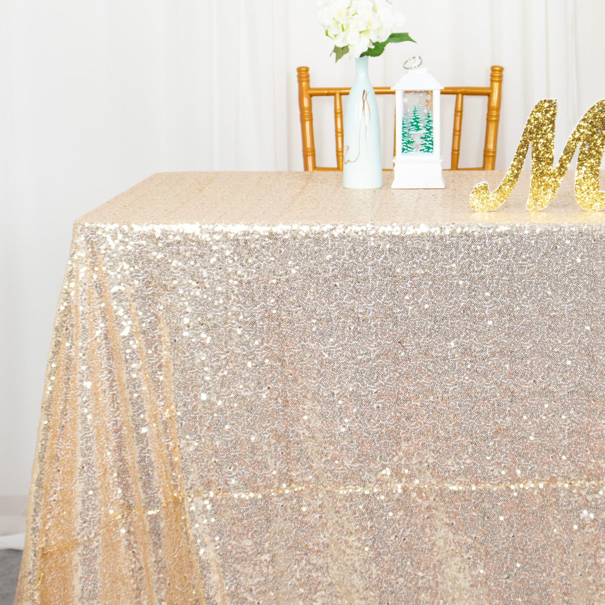 Sequin Rectangular 60x102-Inch Tablecloth,Light Gold