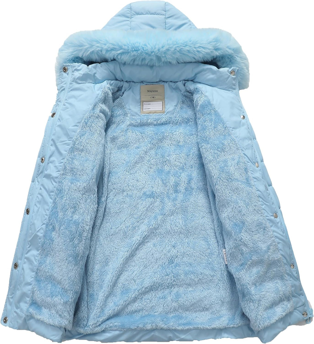 Girls Long Puffer Winter Coat Kid's Removable Hood Parka Jacket | Waterproof Polyester Outer, Soft Fleece Lined