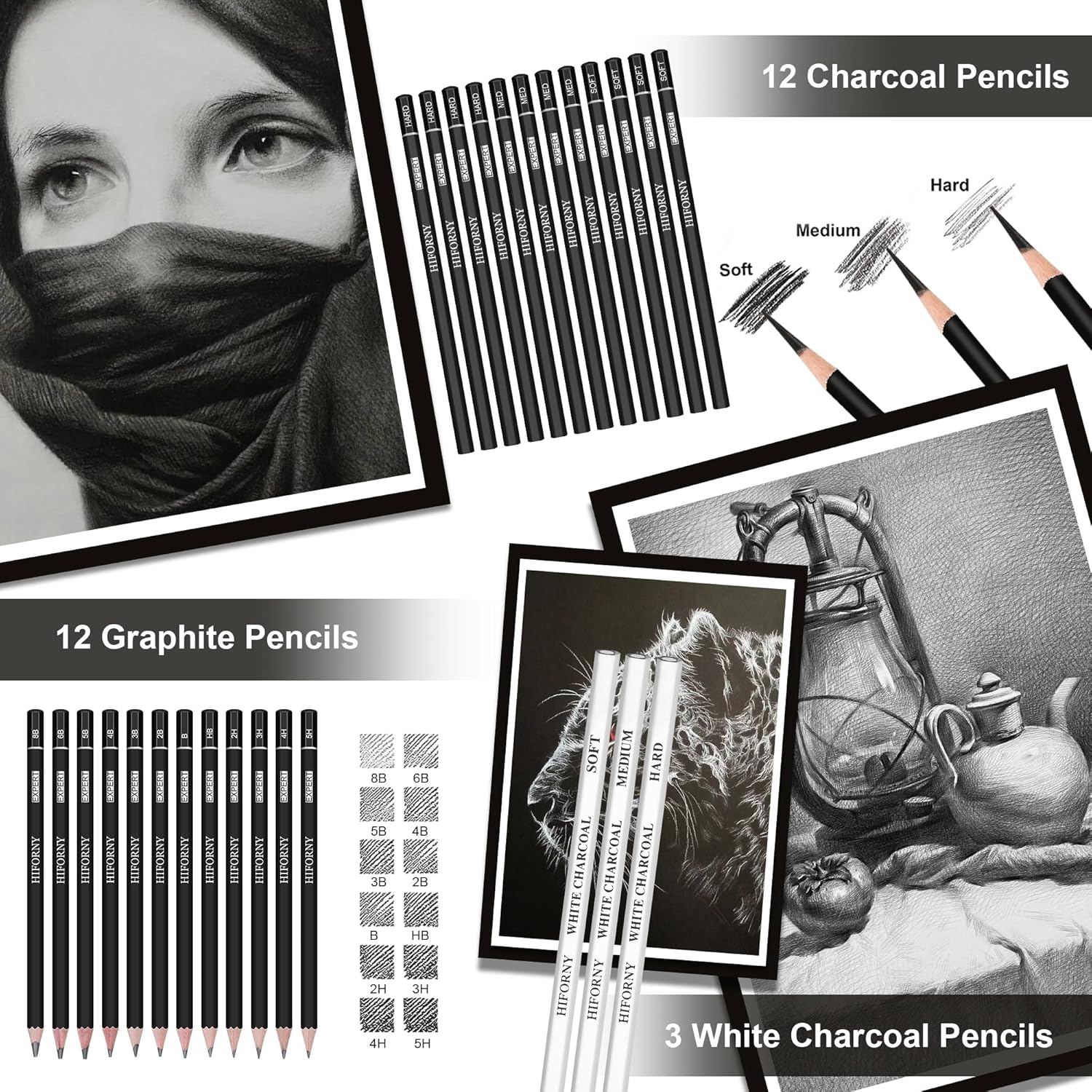 100 PCS Drawing & Sketching Set, Professional Art Supplies with Graphite,Charcoal, Colored,Watercolor,Metallic