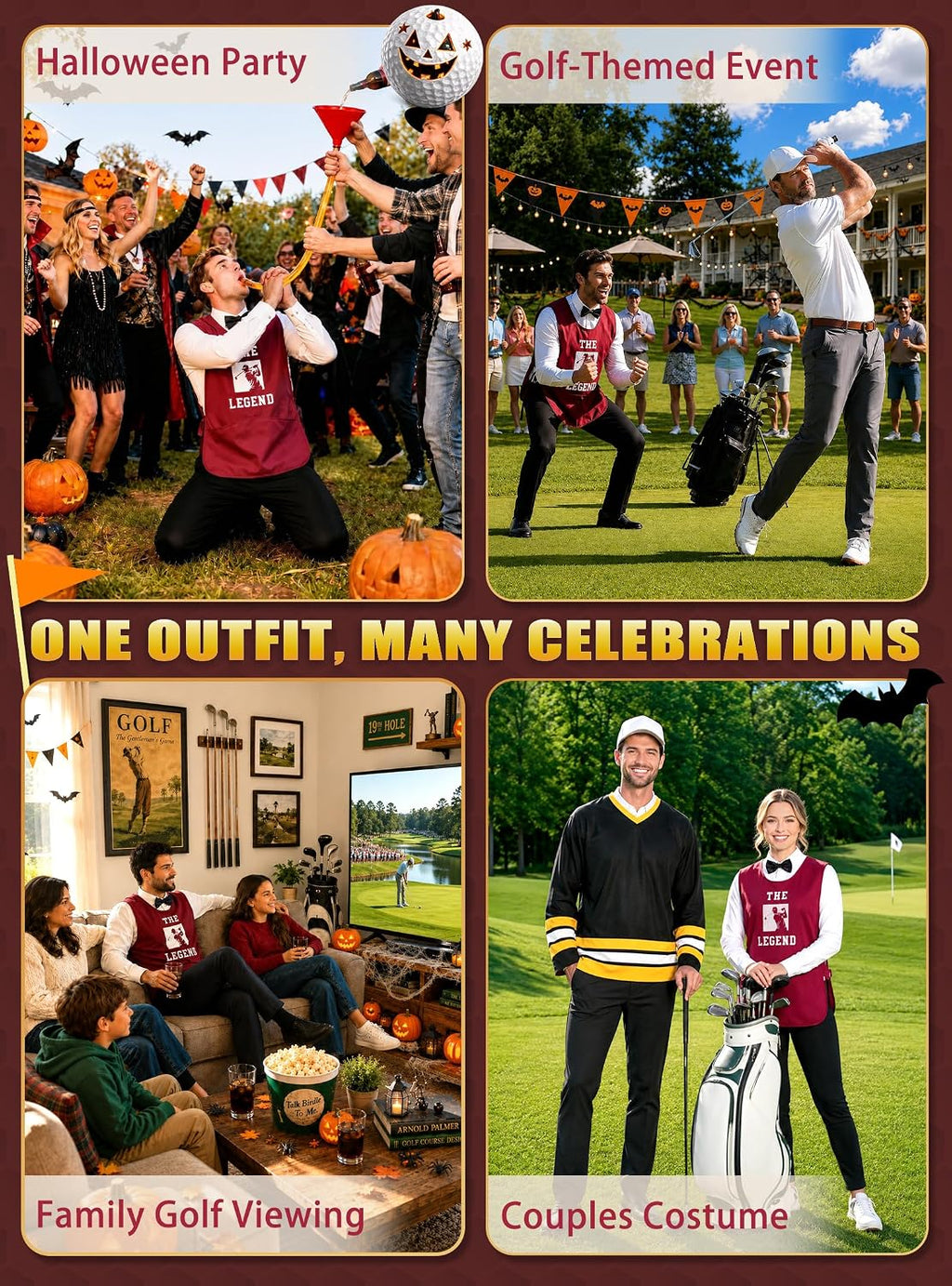 Golf Caddy Costume Women Men, Caddie Costume with Black Bow Tie | Golfer Caddy Bib Outfit Caddie Uniform for Easy