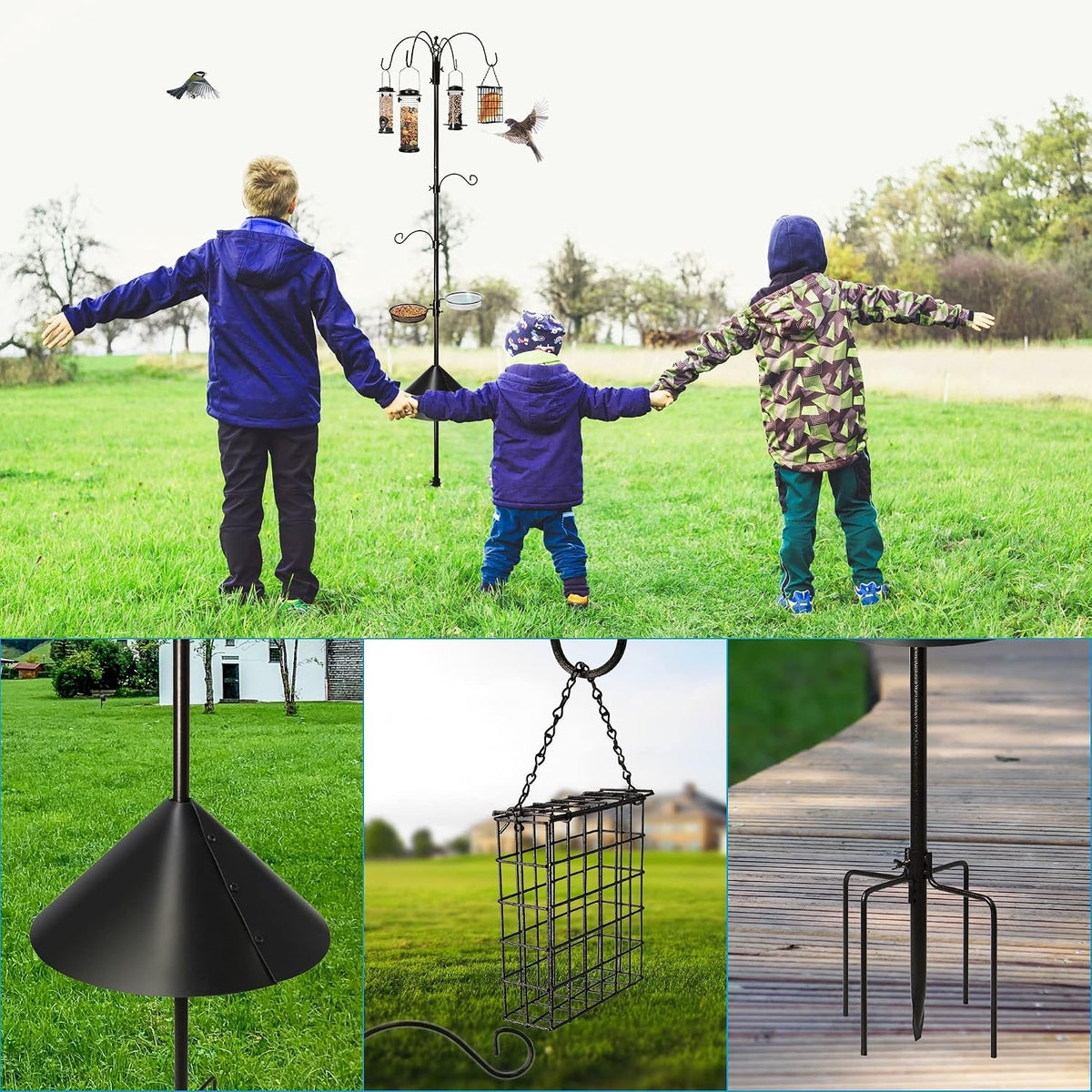 6-Hook Bird Feeding Station with Squirrel Baffle, 94 Inch