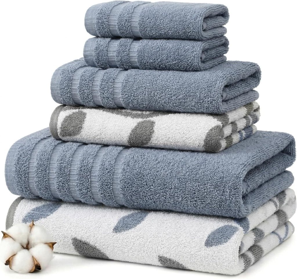 6 Piece Bath Towel Set – Bathroom Set with 2 Bath Towels, 2 Hand Towels, and 2 Wash Cloths – 100% Cotton, Super