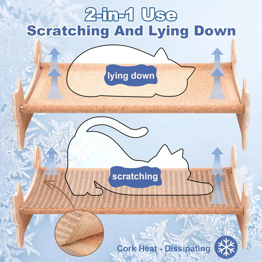 Natural Cork Cat Bed-Cat Scratching & Cat Hammock 2-in-1-Cat Scratchers for Indoor Cats-Scratching Post Cat Toys-Cat