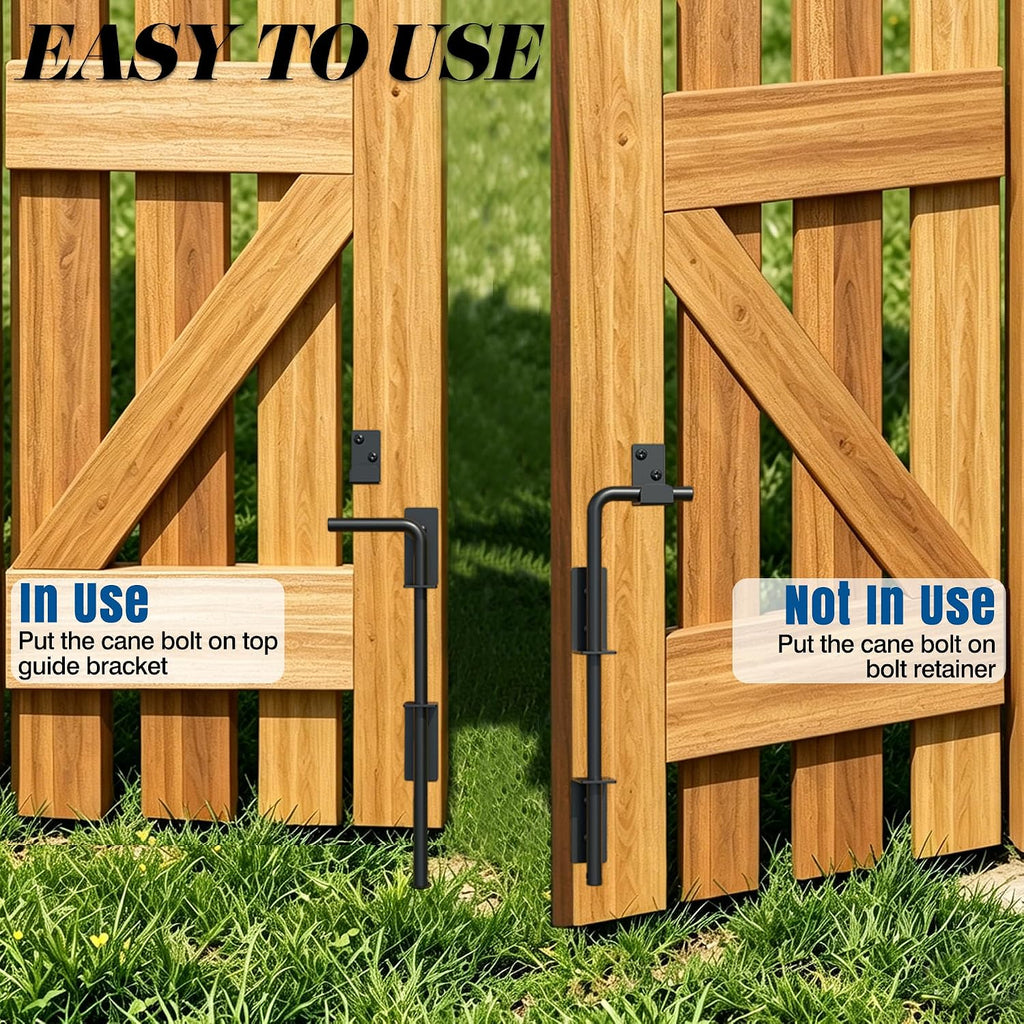 Heavy Duty Cane Bolt Gate Drop Rod, 12" Black Gate Latches Hardware for Wood Fence/Metal/Vinyl/Double Gates, Outdoor
