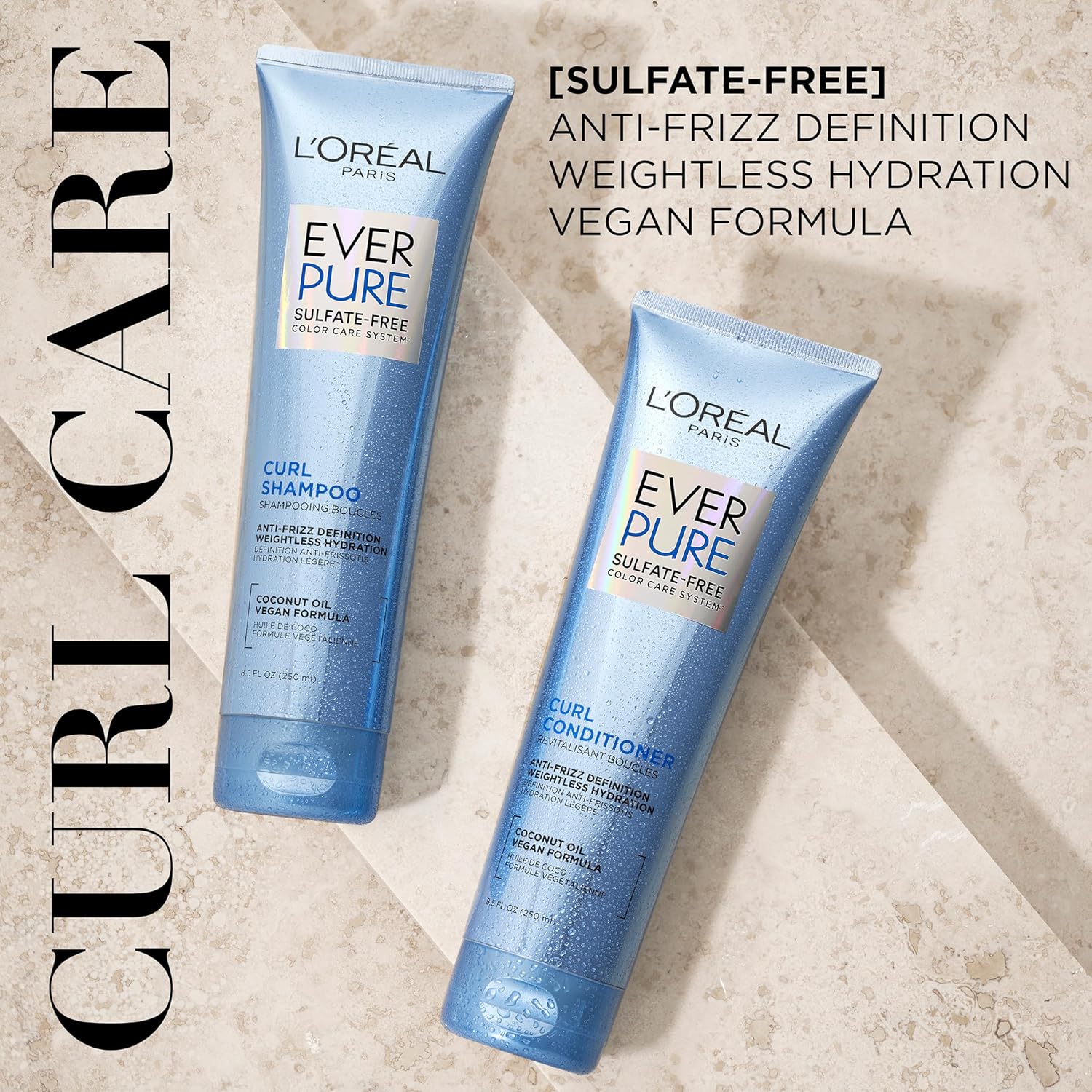 Sulfate Free Shampoo and Conditioner for Curly Hair, Lightweight, Anti-Frizz Hair Care with Coconut Oil, EverPure