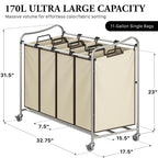 4-Bag Heavy Duty Rolling Laundry Sorter Cart, Chrome
