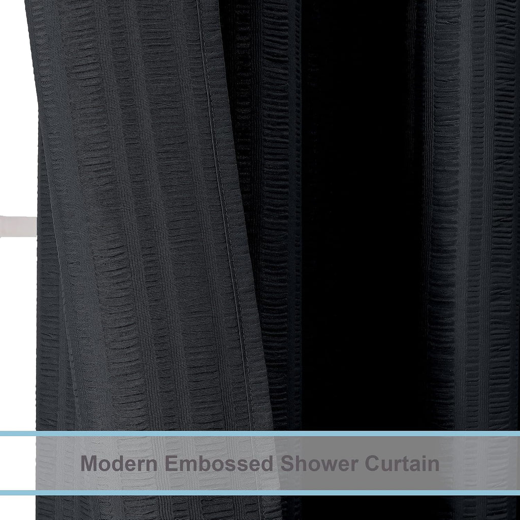 Moga 3D Embossed Waterproof Fabric Shower Curtain - Hotel Quality Soft Black Shower Curtain Fabric, Light-Weight