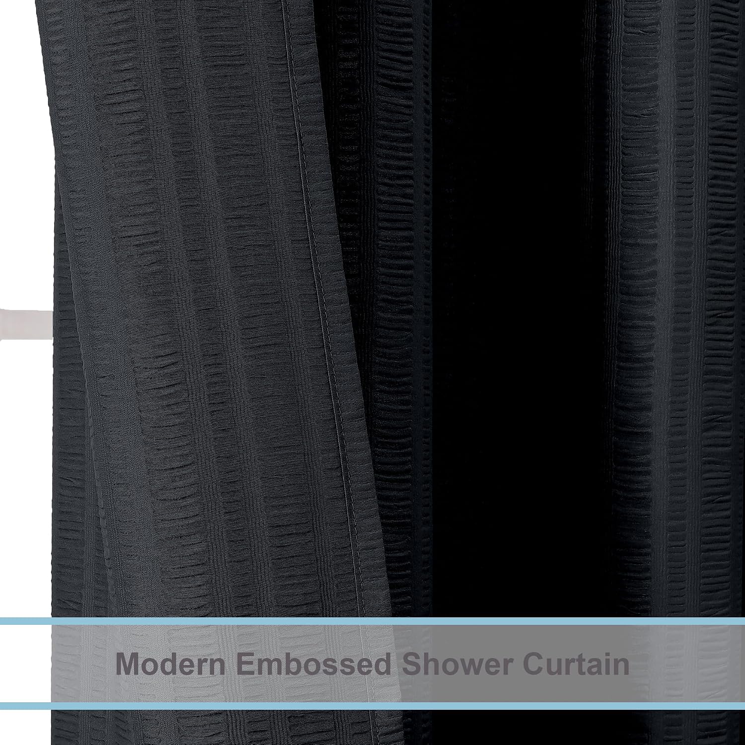 Moga 3D Embossed Waterproof Fabric Shower Curtain - Hotel Quality Soft Black Shower Curtain Fabric, Light-Weight