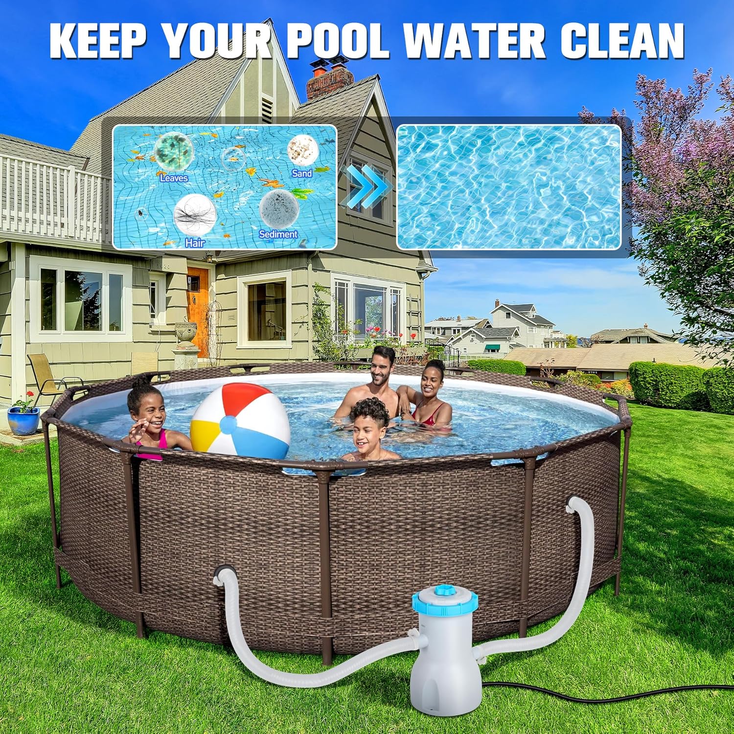 800 GPH Above Ground Pool Filter Pump, Energy-Saving Pool Cartridge Filter Pump | Dual Action: Accelerate Water Flow