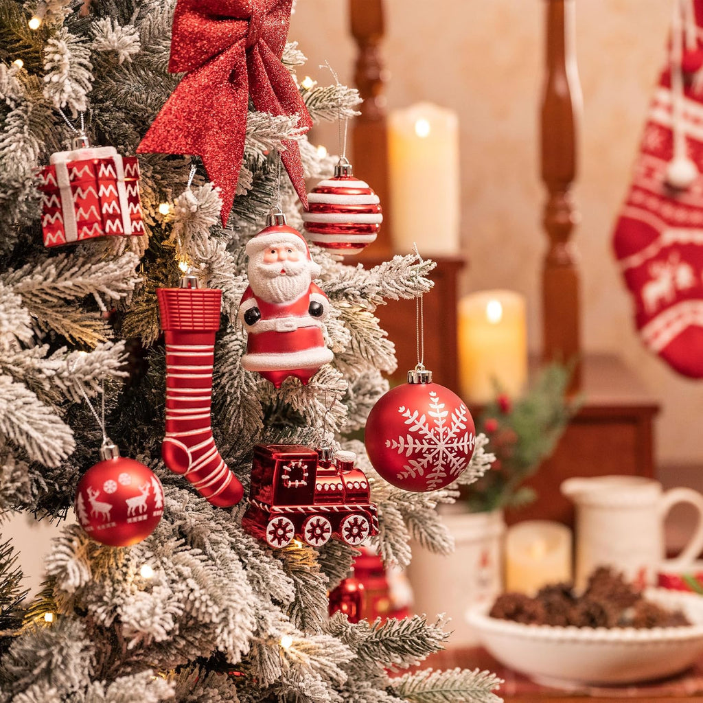 Christmas Tree Ornaments Set, 155ct Red and White Shatterproof Christmas Tree Decorations Bulk, Variety Traditional