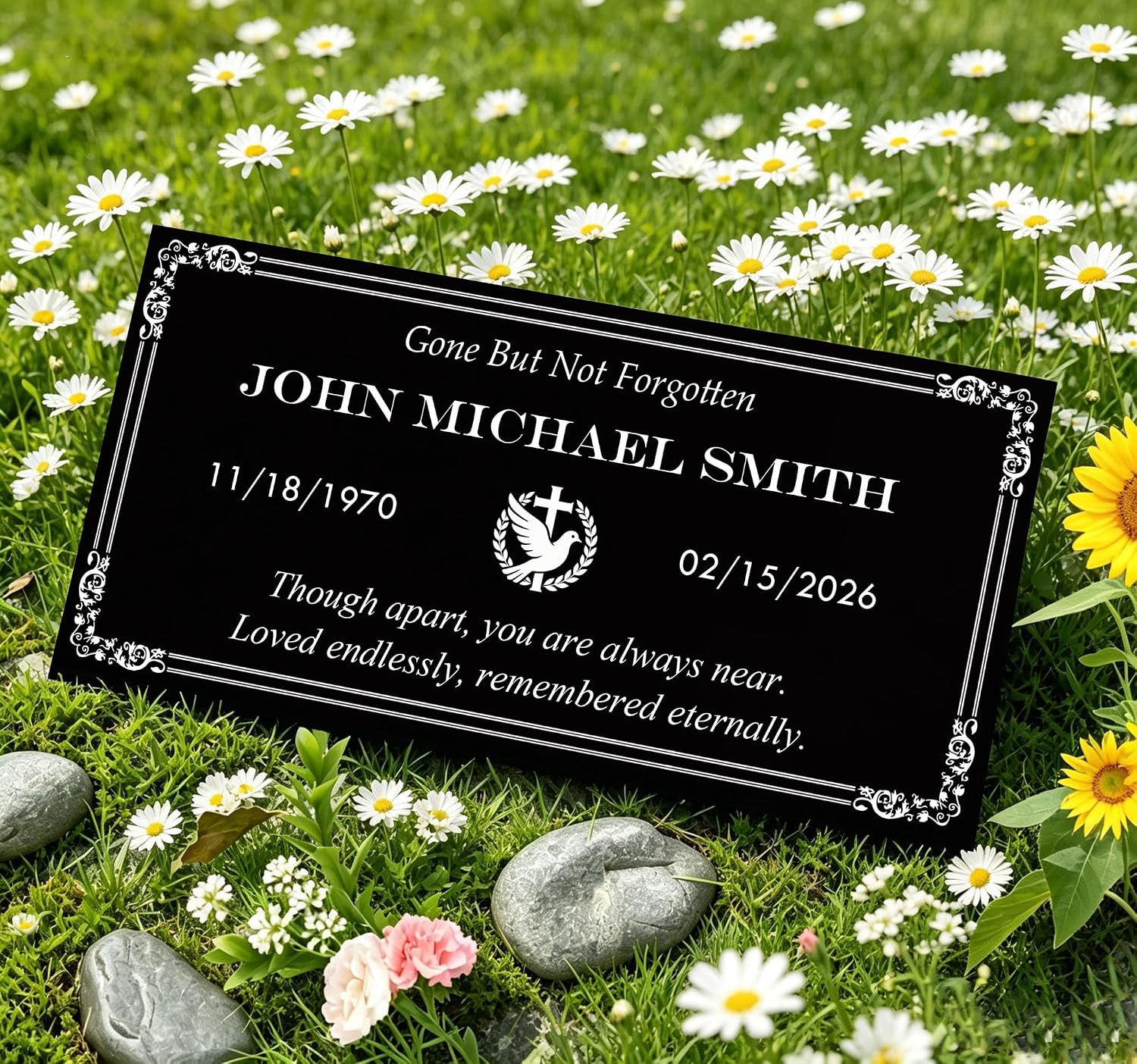 Custom Engraved Granite Memorial Stone, Personalized Photo Grave Marker, Outdoor Cemetery Garden Headstone