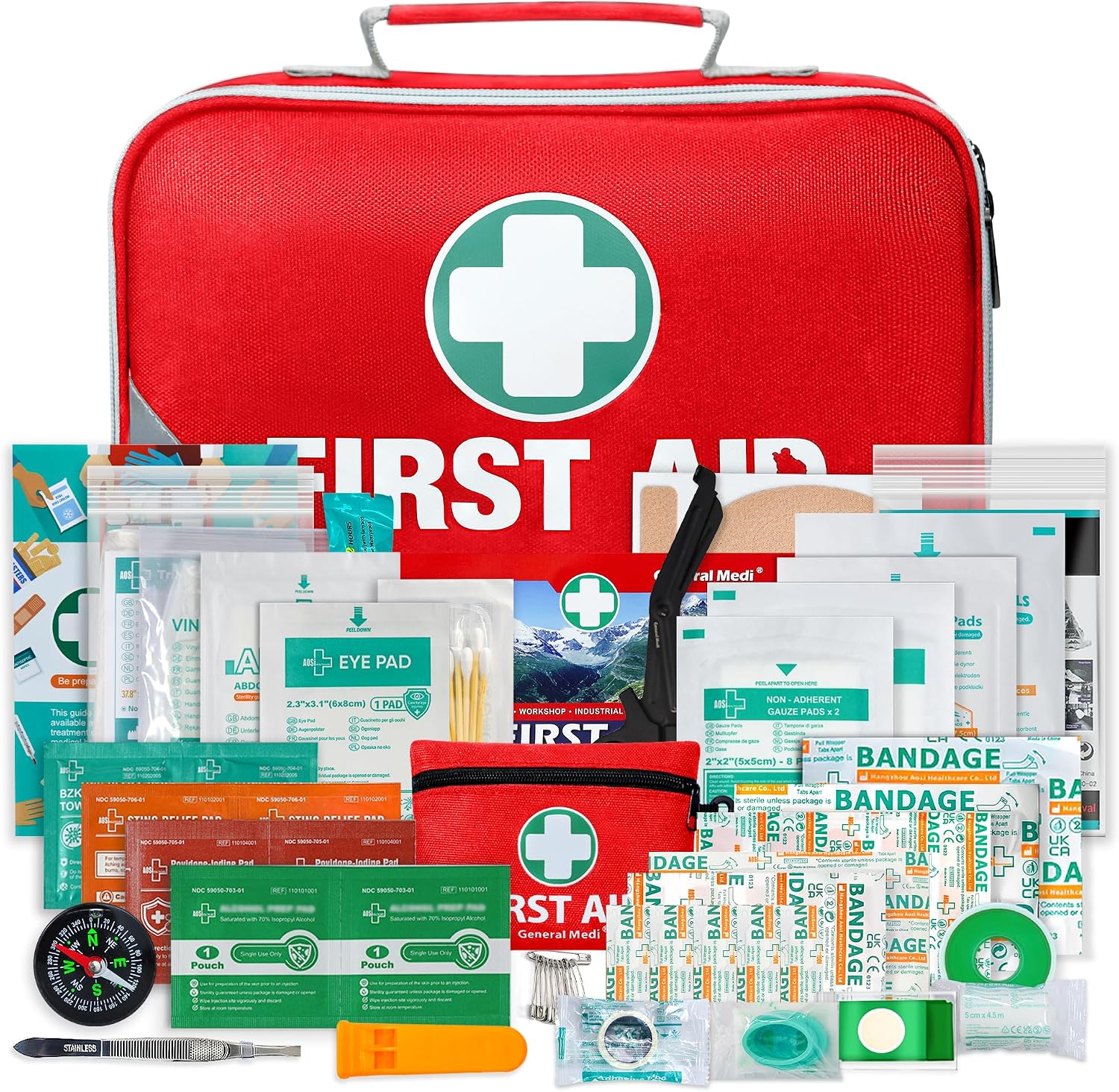 2-in-1 First Aid Kit (215 Piece Set) + 43 Piece Mini First Aid Kit -Includes Ice(Cold) Pack, Moleskin Pad and