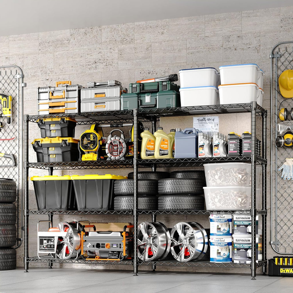 Metal Storage Shelves 4-Tiers, Standing Garage Shelving Unit 59"W x 13.8"D x 59.5"H, Heavy Duty Wire Shelving Rack