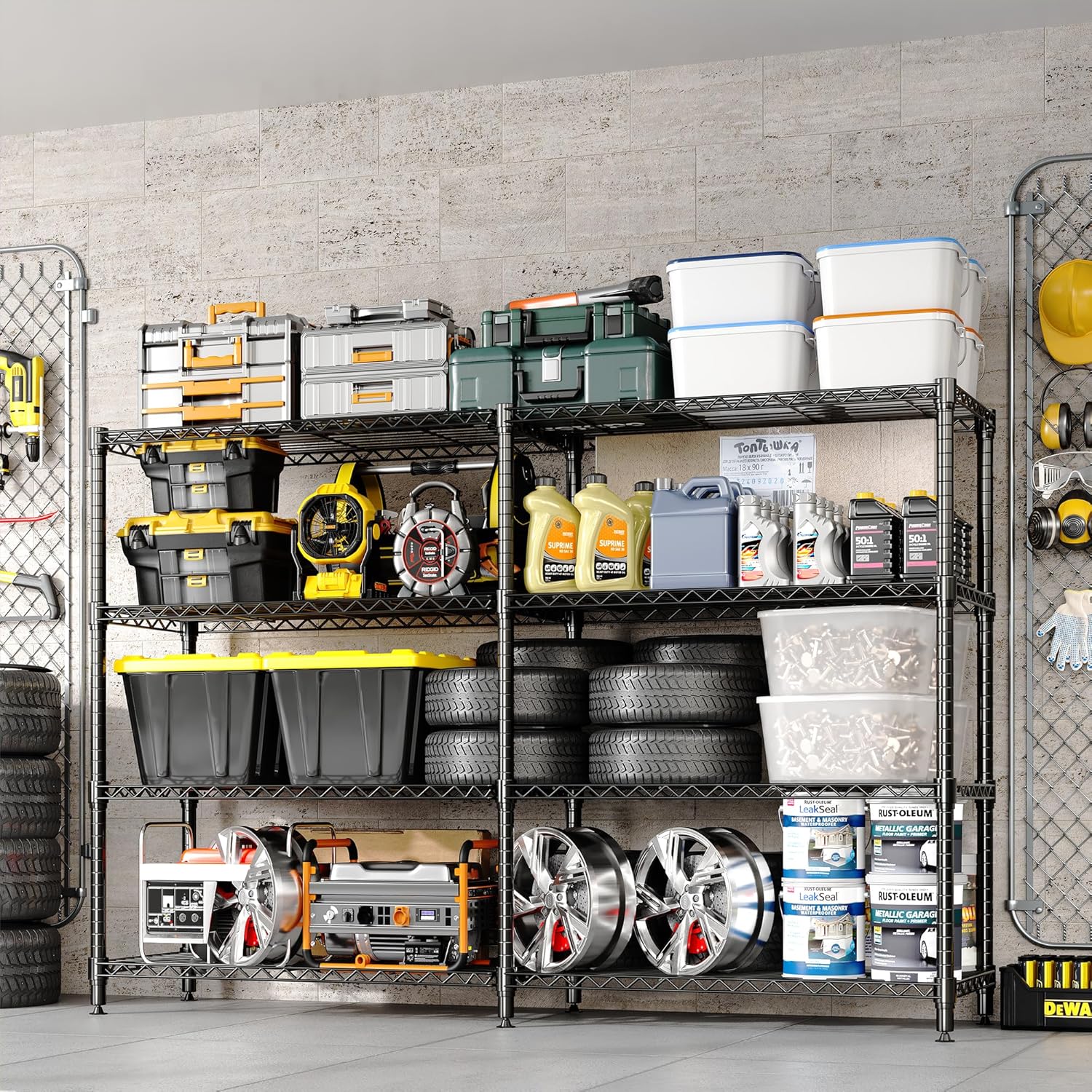 Metal Storage Shelves 4-Tiers, Standing Garage Shelving Unit 59"W x 13.8"D x 59.5"H, Heavy Duty Wire Shelving Rack