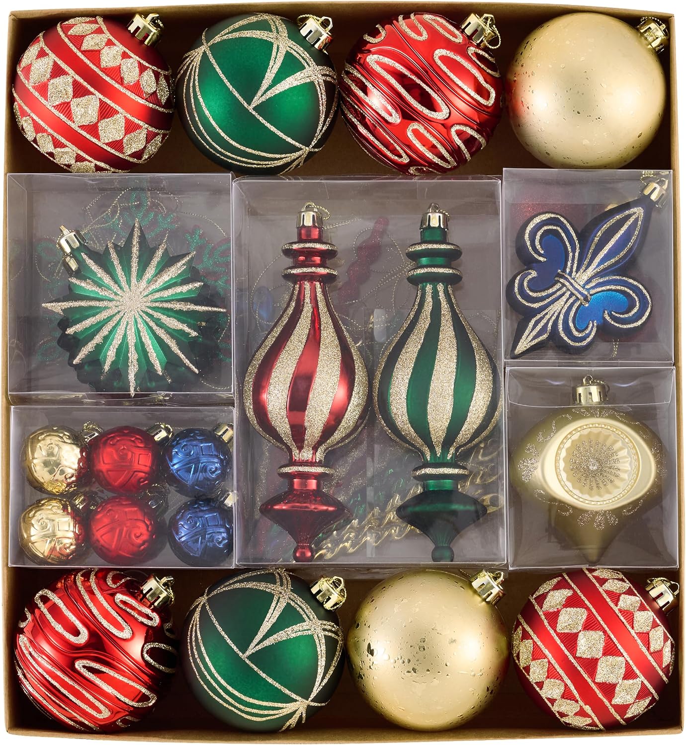 Ornaments for Christmas Trees, 60ct Red Green Blue and Gold Shatterproof Christmas Tree Decorations, Luxury Hanging