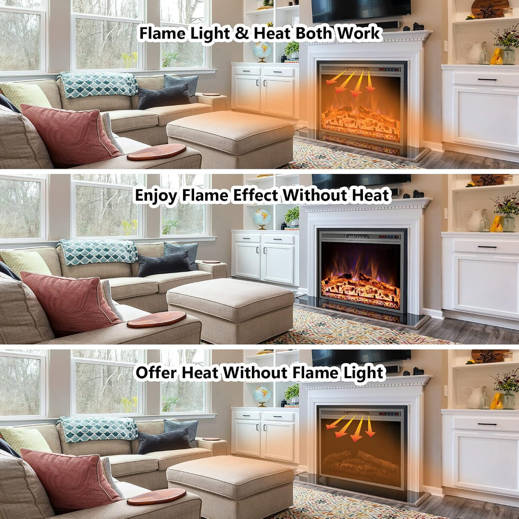 Electric Fireplace, Electric Fireplace Inserts, Recessed Fireplace Heater with Remote Control, Adjustable Flame