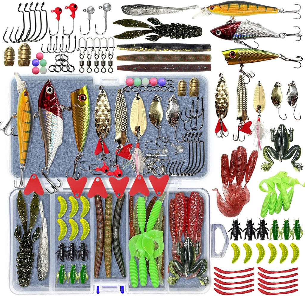 Fishing Lures Kit Set, Baits Tackle Including Crankbaits, Topwater Lures, Spinnerbaits, Worms, Jigs, Hooks, Tackle