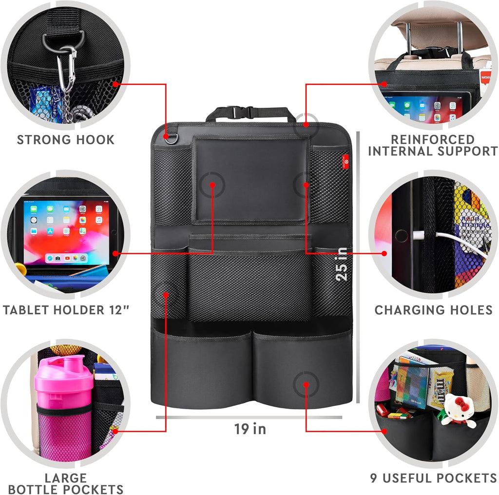 Backseat Car Organizer, Kick Mats Back Seat Protector with Touch Screen Tablet Holder, Back Seat Organizer for Kids