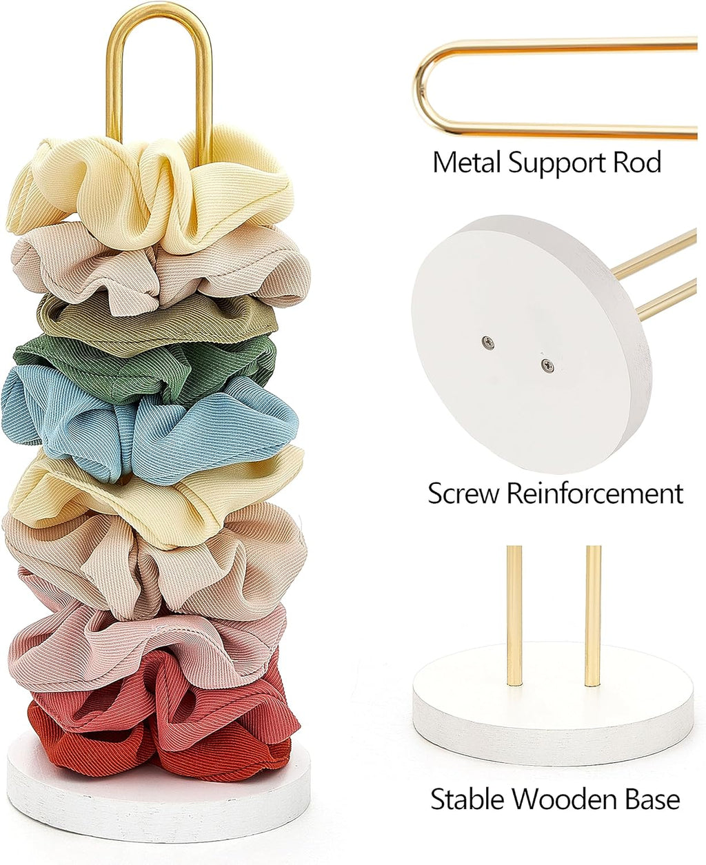 Scrunchie Holder Stand, Hair Tie Organizer Holds 20-30 Scrunchies | Storage Hair Accessories, Easy Assembly