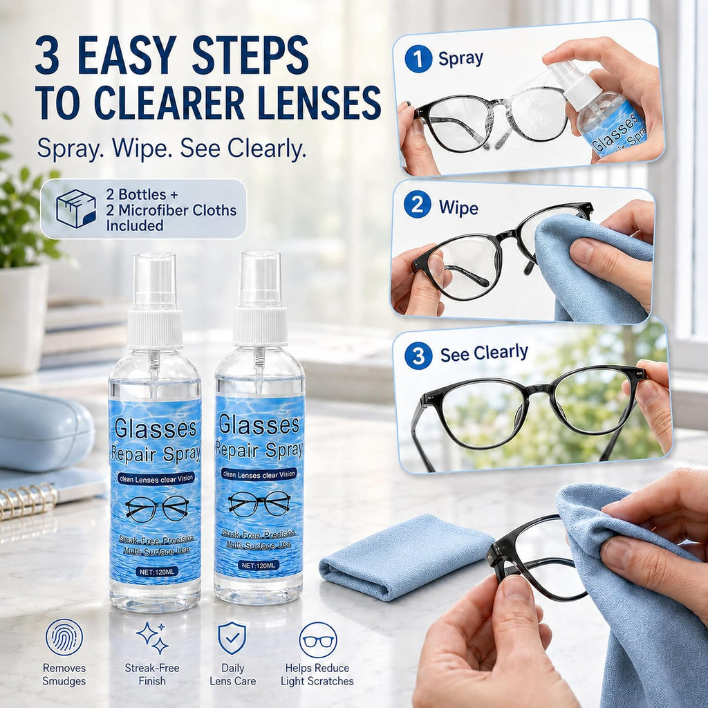 Eye Glasses Scratch Repair Spray, 2 Bottles Scratch Remover for Eyeglasses with 2 Microfiber Cloths, Eye Glass