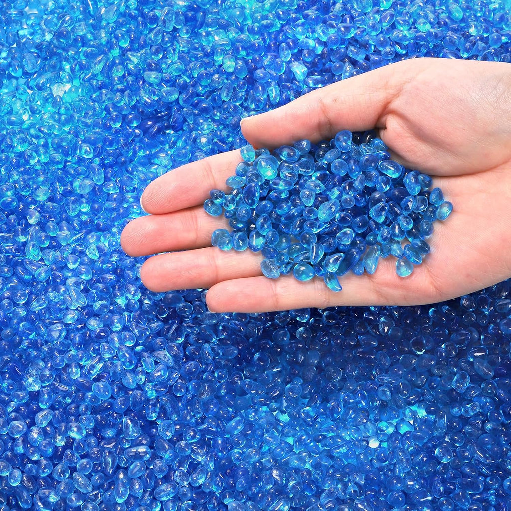 5LB Fish Tank Gravel, Polished Small Aquarium Substrate Gravel Sand, Blue Sea Glass Beads for Vases, Irregular