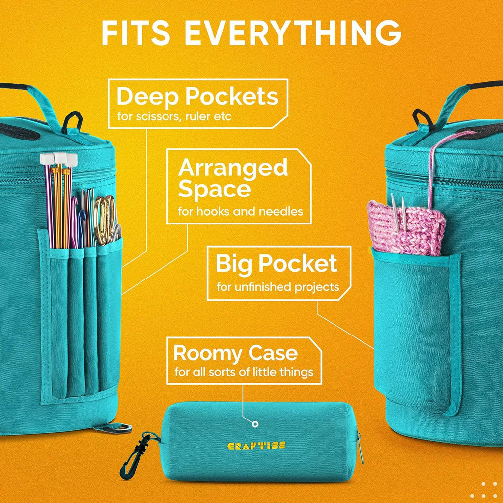 Crochet Bag Organizer & Yarn Storage Bag, Knitting Bag and Yarn Holder with Removable Divider, Holds Skeins, Hooks
