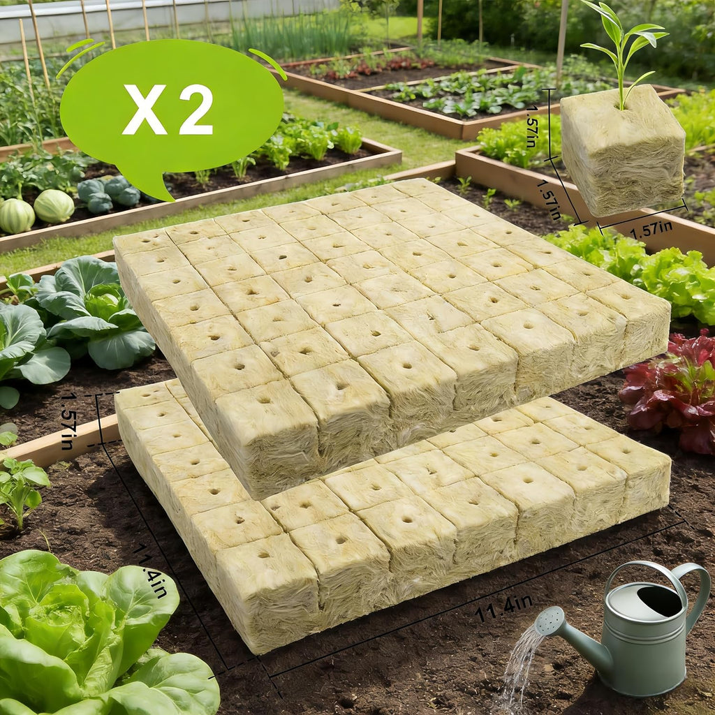 1.5 in Rockwool Cubes for Hydroponics Seed Starter(2 pcs, 98 Plugs)