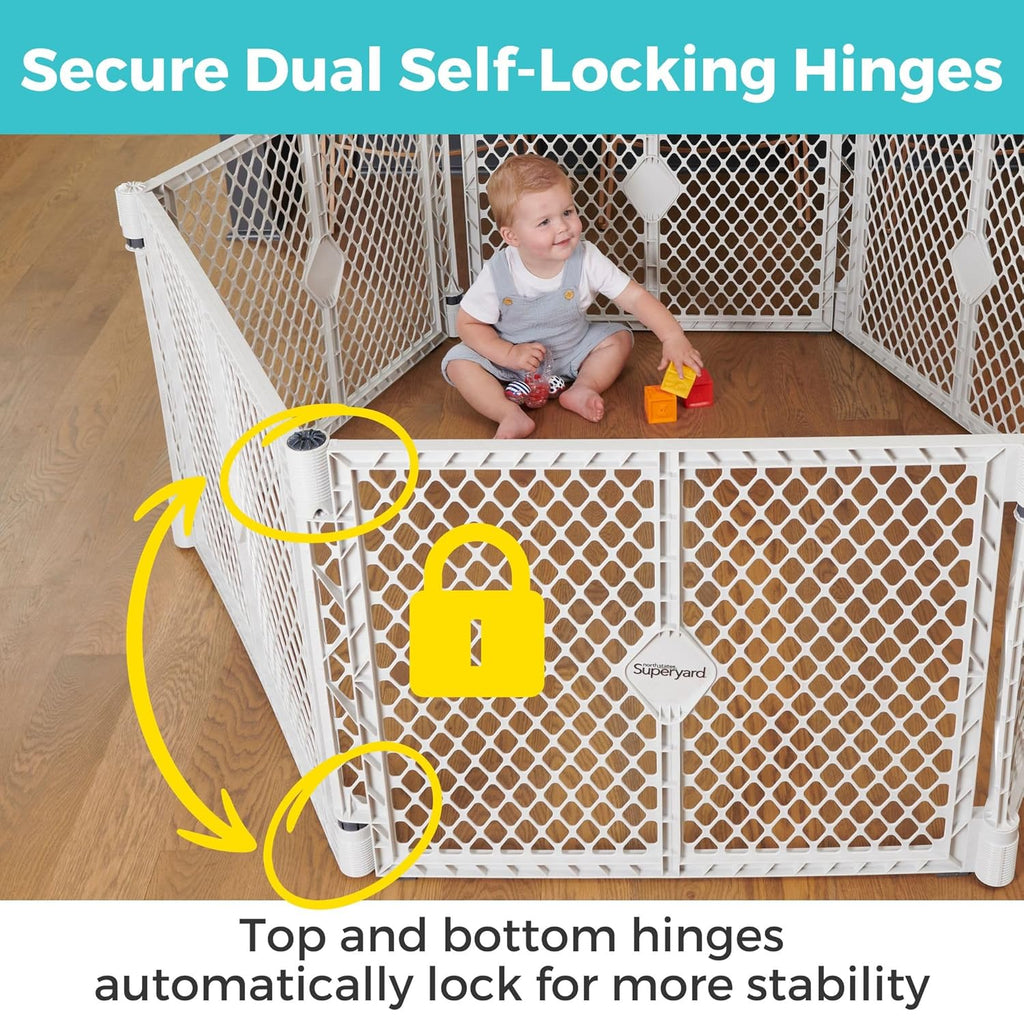 Superyard Duo Extra Wide Baby Gate & Play Yard: 6 Panel Baby Playpen - Included Wall Mount Kit - Made in USA - 38.5