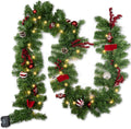 9 FT Artificial Christmas Garland, Pre-Lit 50 LED Battery Operated Lighted Xmas Garland with 8 Modes for Indoor
