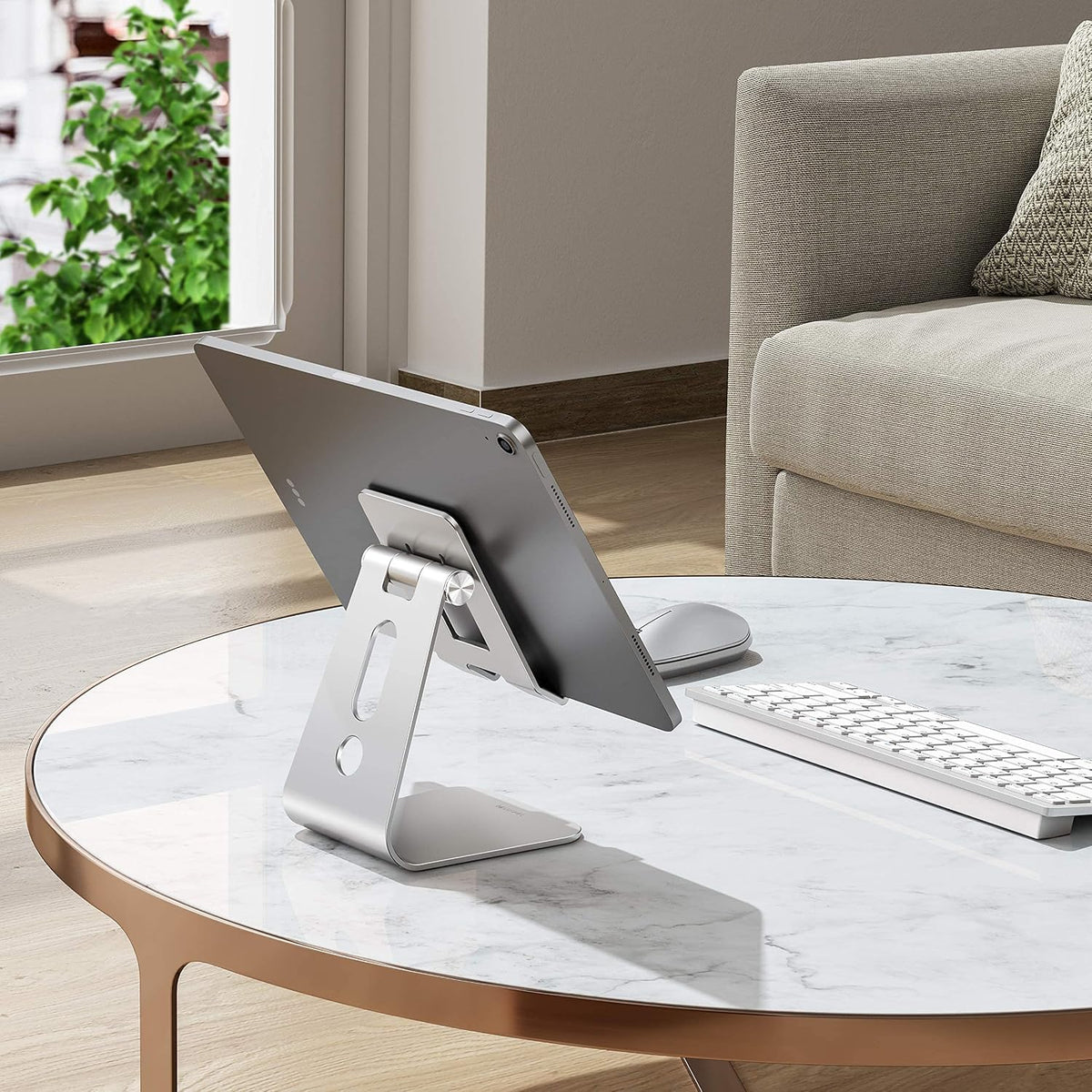 T2 Tablet Stand for Desk, Aluminum Holder for iPad Pro/Air, Silver