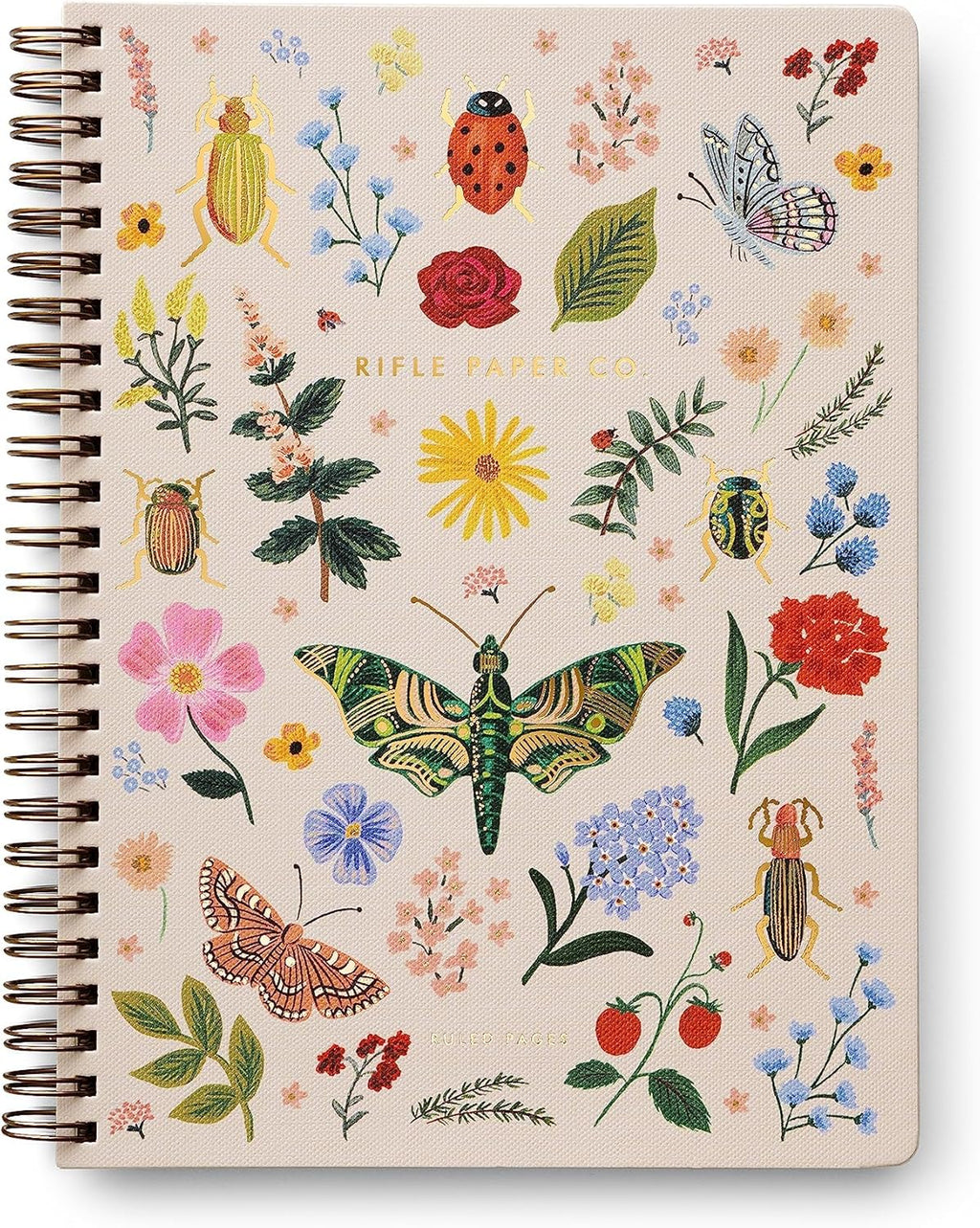 Spiral Notebook | 150 Ruled Pages, Inner Storage Pocket Folders, Double-Spiral Binding, Metallic Gold Foil Accents