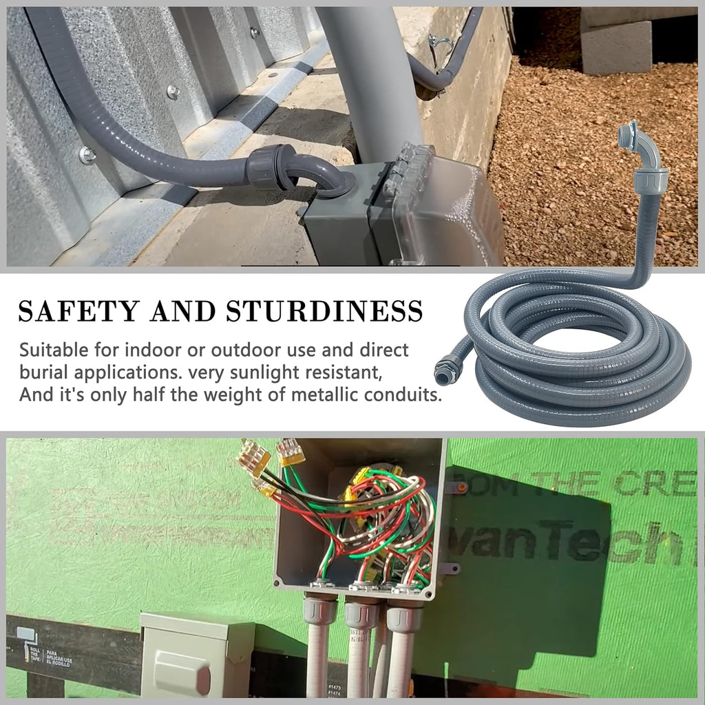 Liquid-Tight Conduit - 1/2inch 25 Foot Flexible Non Metallic Liquid Tight Electrical Conduit Kit, With 4 Straight and