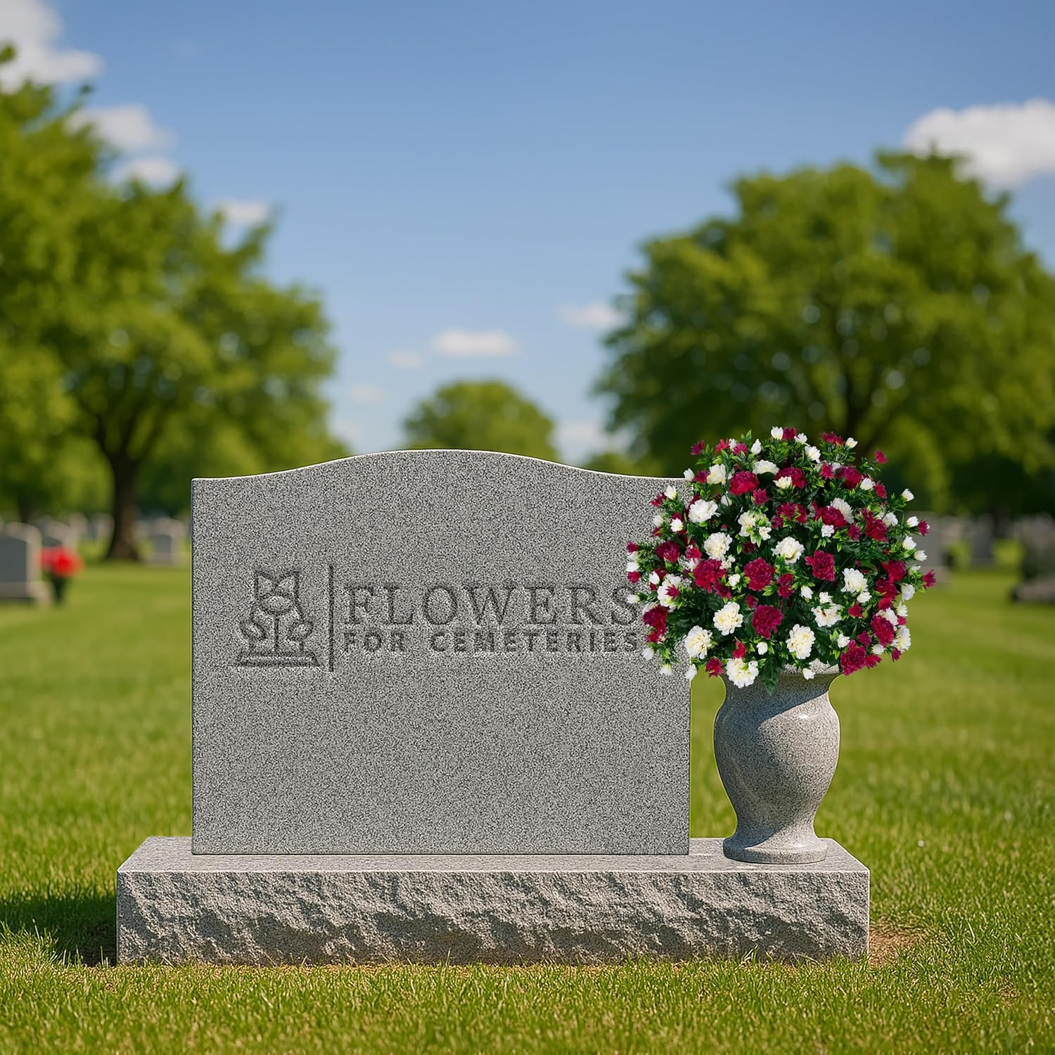 Artificial Cemetery Flowers - Gravesite Memorial Arrangment - Beauty & Cream Garden Mums - (1) Bouquet