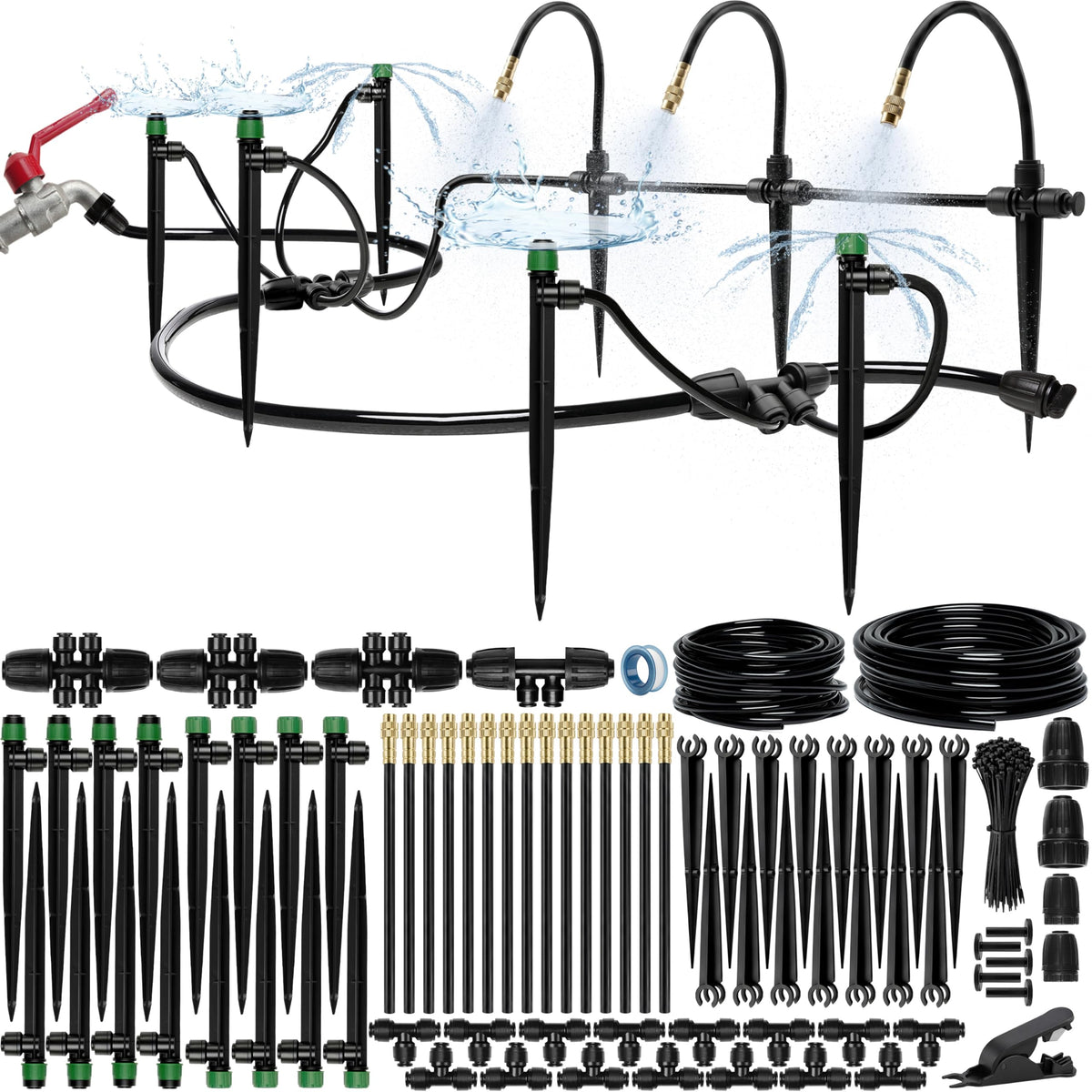 Drip Irrigation System Kit with Atomizing Copper Nozzles 100 feet