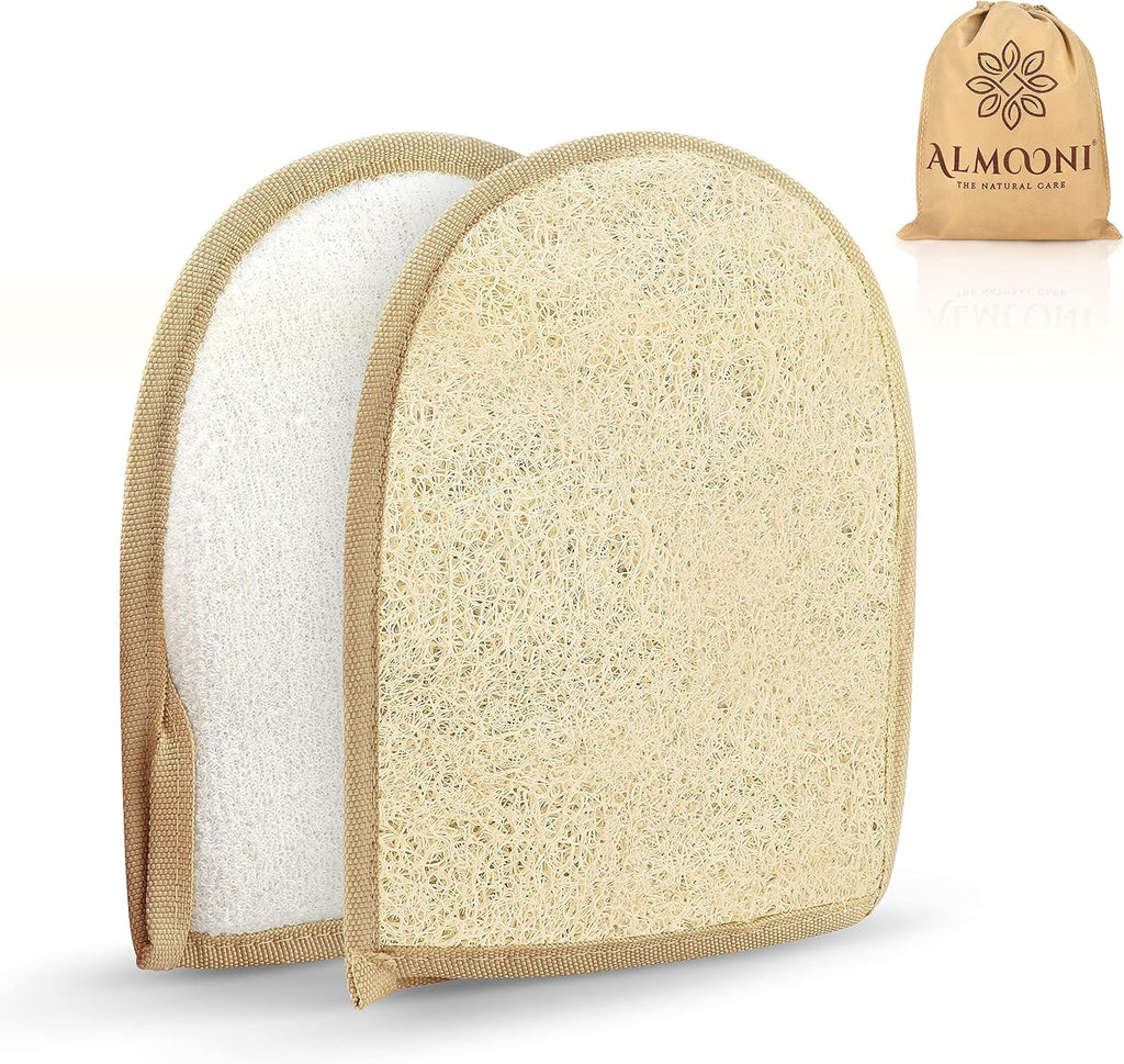 Egyptian Loofah Gloves for Women & Men, Real Natural Egyptian Loofah Mittens with Terry Cloth, Premium Exfoliating