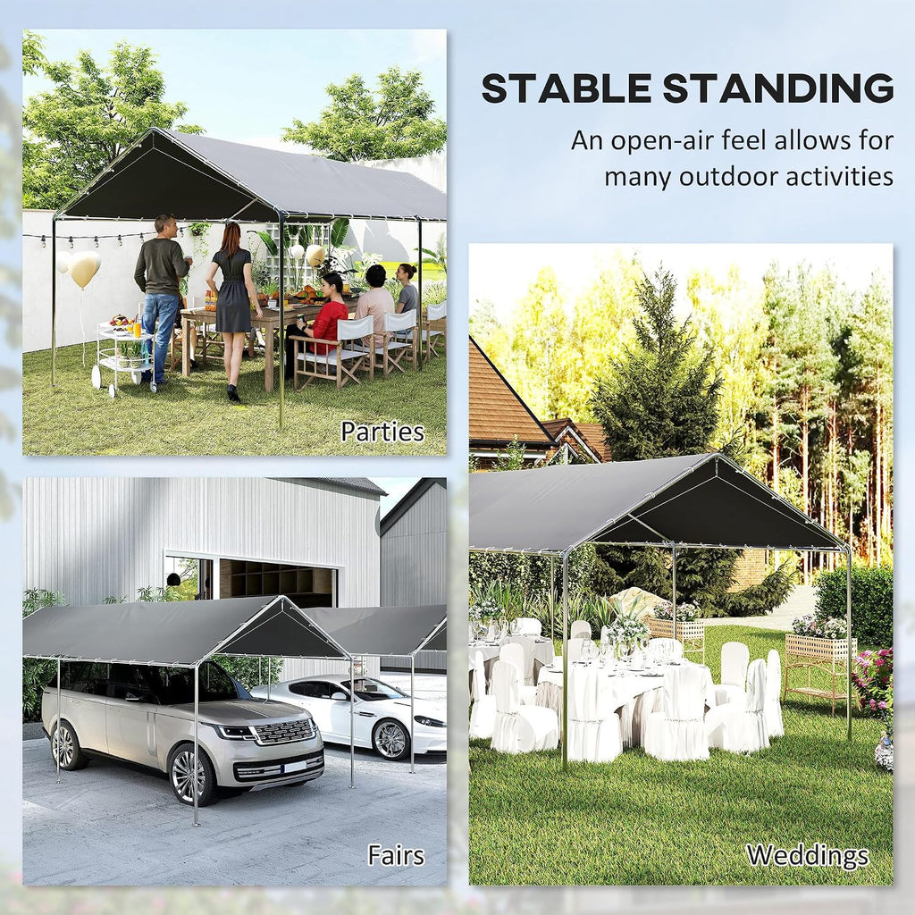 10'x20' Carport Outdoor Heavy Duty Galvanized Car Canopy Gray | Party Tent, Anchor Kit, 3 Reinforced Steel Cables