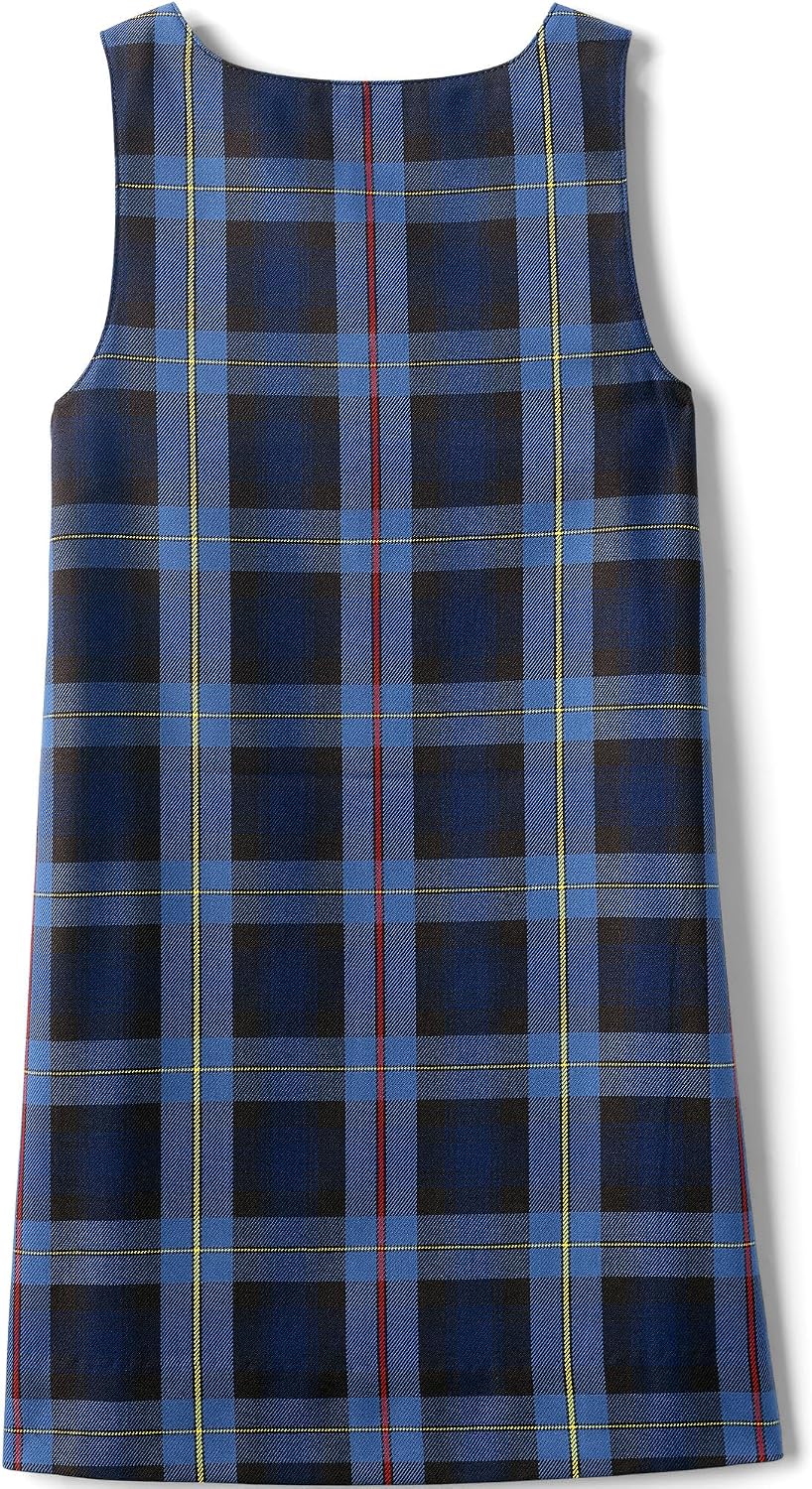 Girls Plaid Button Shoulder Patch Pocket Jumper 10 French Blue Plaid