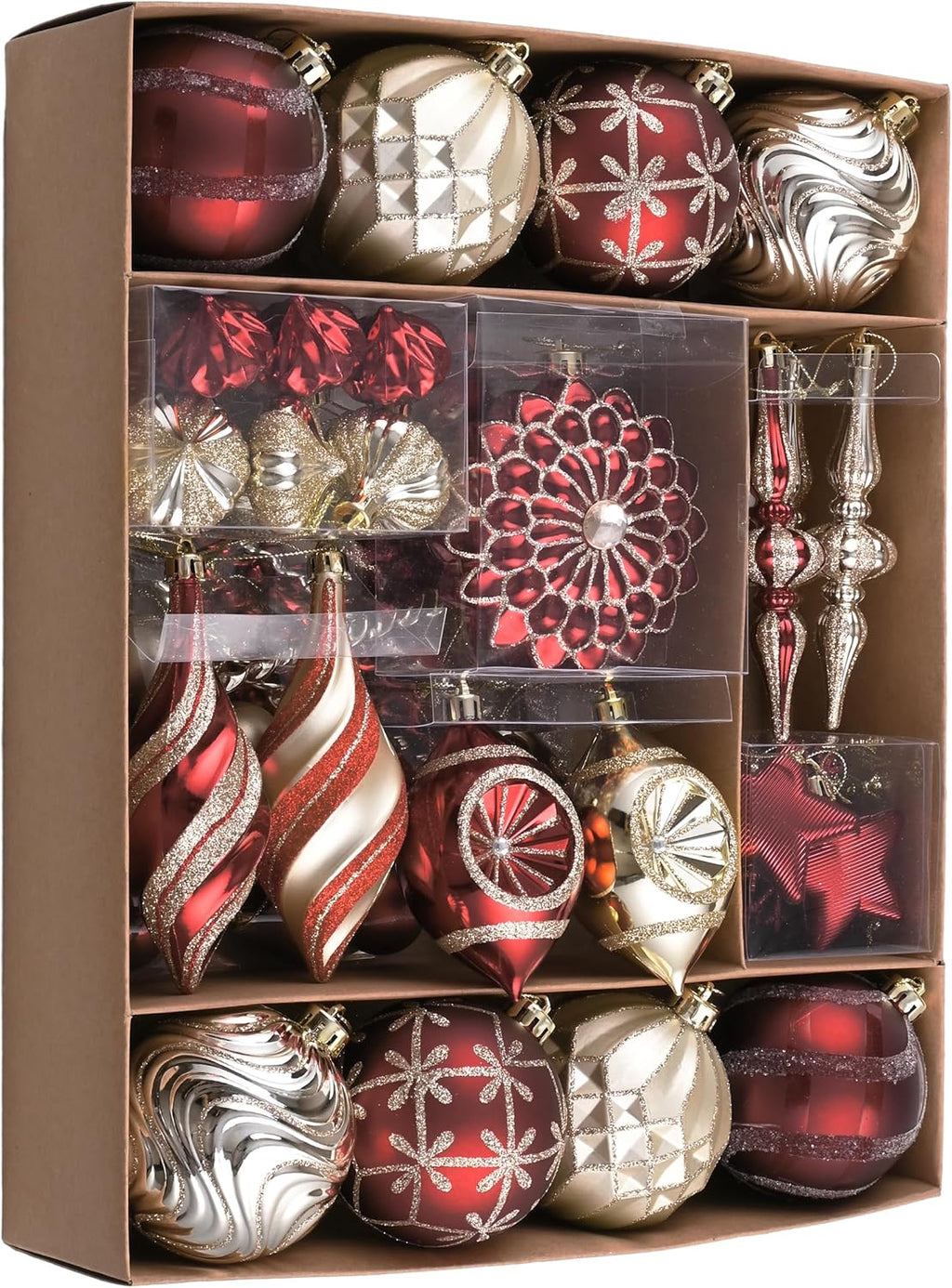 Christmas Tree Ornaments Set, 80ct Burgundy and Gold Shatterproof Christmas Tree Decorations Bulk, Luxury Hanging
