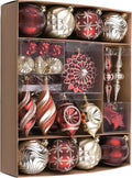 Christmas Tree Ornaments Set, 80ct Burgundy and Gold Shatterproof Christmas Tree Decorations Bulk, Luxury Hanging