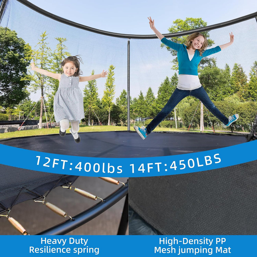 Trampoline 12FT 14FT Enclosure Net Outdoor Jump for Kids and Adults Round ASTM Approved Heavy-Duty Bounce Mat with