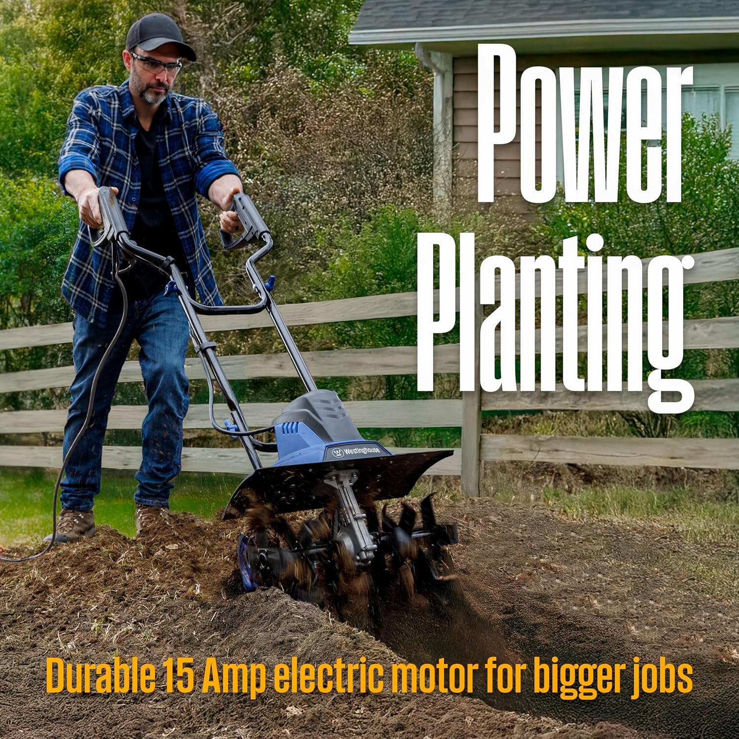 18-Inch, 15 Amp Corded Electric Tiller Cultivator for Gardening with 6 Steel Blades