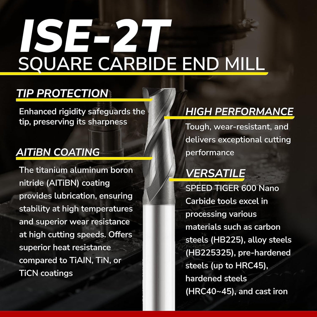 SPEED TIGER Micrograin Carbide Square End Mill - 2 Flute - ISE1/8 2T (5 Pieces, 1/8") - for Milling Alloy Steels, Hardened Steel, Metal & More – Mill Bits Sets for DIYers & Professionals