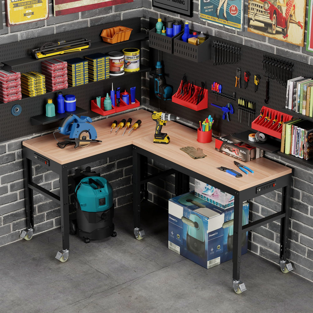 48" Adjustable Workbench, Heavy Duty Wood Workstation