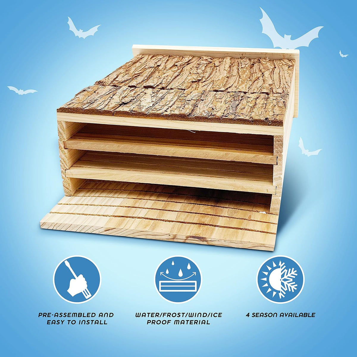 Bat Houses for Outdoors for Tree, Real Bark, 3 Chamber