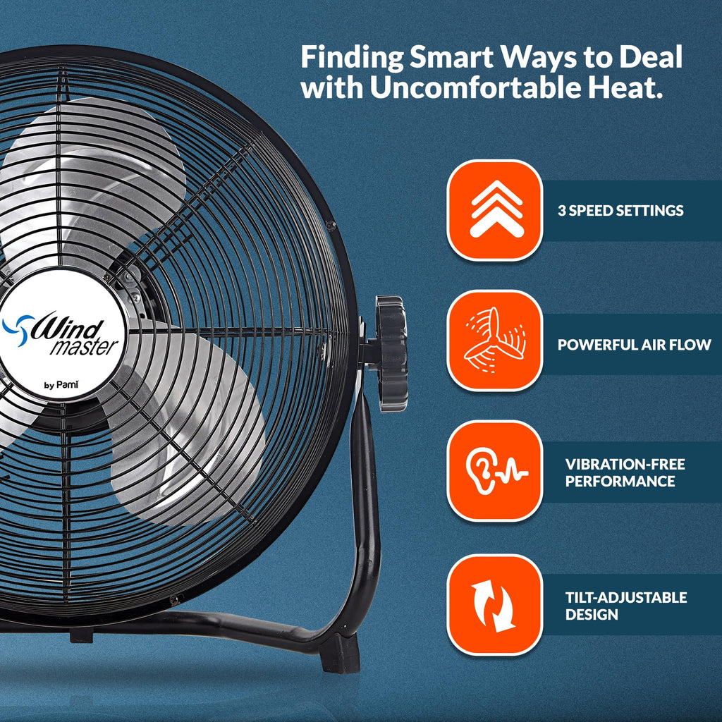 12 in High-Velocity Floor Fan,3 Speed,Adjustable Head,Metal,Heavy Duty