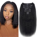Kinky Straight Clip in Hair Extensions Real Human Hair Clip ins Natural Black Double Weft Clip ins for Women 12 Inch