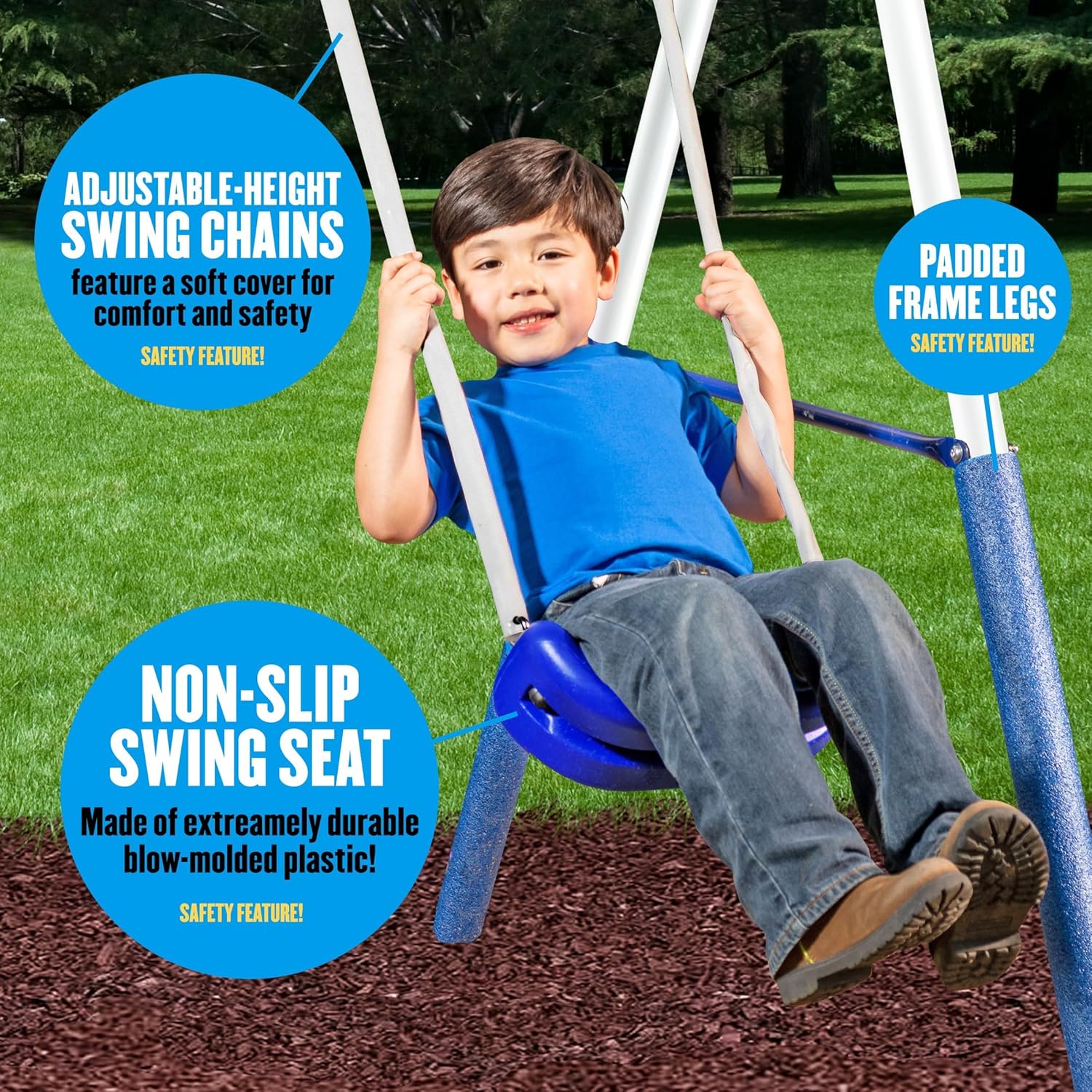 SuperDisc Swing Set with SuperDisc Swing. 5 User Capacity, Easy Assembly, Metal Frame Backyard Playground Set for