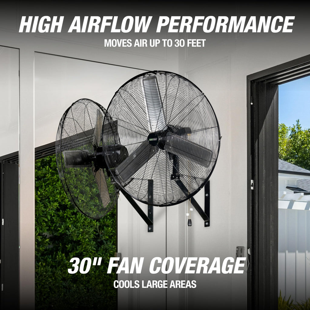 30 Inch Oscillating Wall Mount Fan 7500CFM Industrial Construction