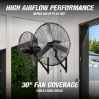 30 Inch Oscillating Wall Mount Fan 7500CFM Industrial Construction